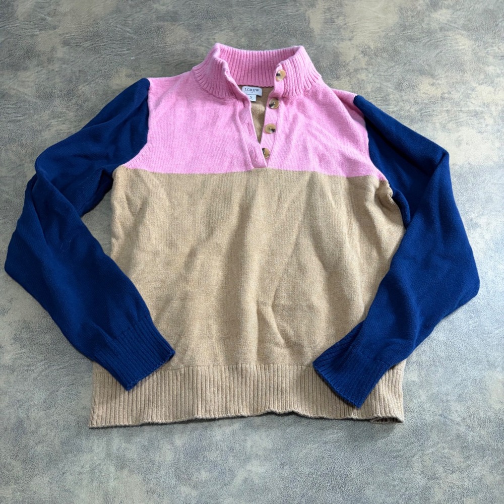 J.Crew Sweater Womens Medium Neopolitan Colorblock Button Mock Neck BA879